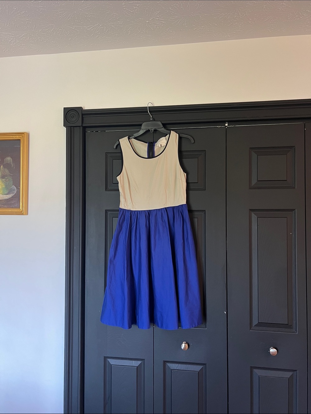 Kate Spade Two-Tone Beige and Royal Blue Fit & Flare Dress